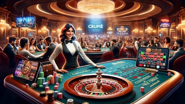 Tampilan studio live dealer indoslots dengan meja roulette dan blackjack dari multi-kamera